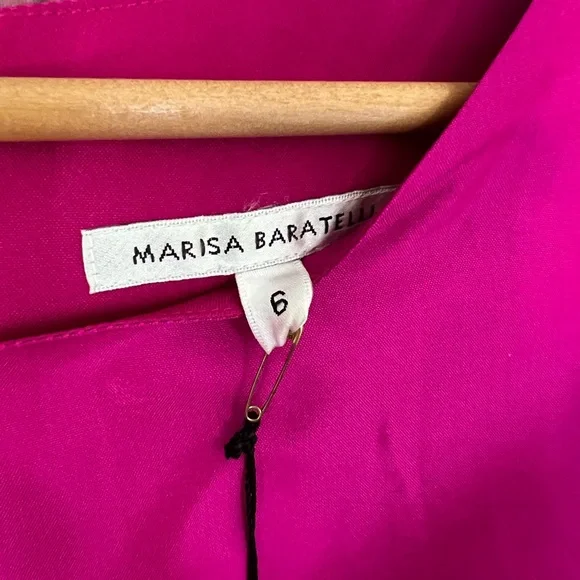 Bright Fuchsia Midi Dress with Navy Tie Waist - Picture 6 of 11